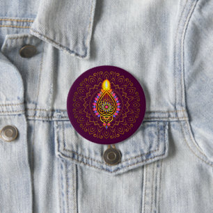 Diwali Jewelled Diya Candle Design Mandala Purple  7.5 Cm Round Badge
