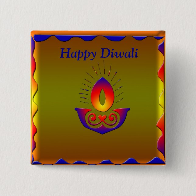 Diwali lamp 15 cm square badge (Front)