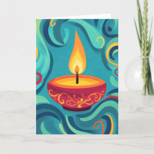 Diwali Lamp Light Blue Holiday Card
