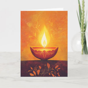 Diwali Lamp Light Orange Holiday Card
