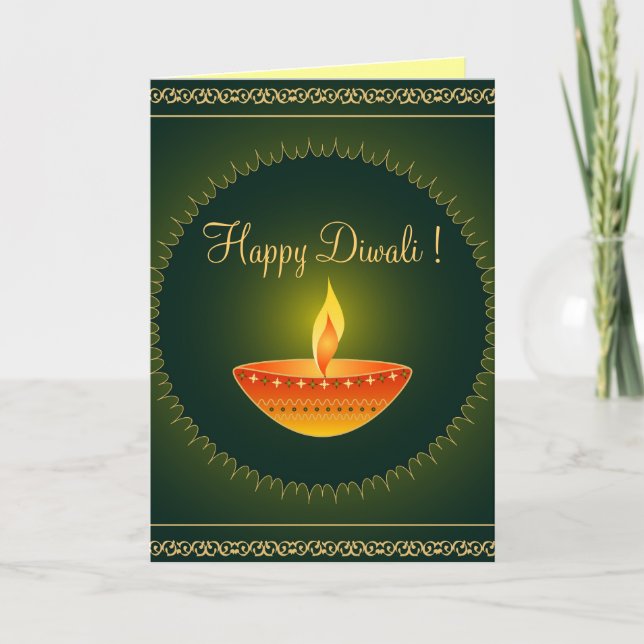 Diwali lamp on green - Card (Front)