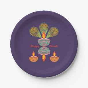 Diwali Lamps - Purple Paper Plate