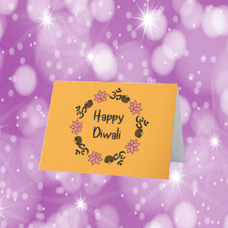Diwali Lotus Flower Diya Candle Aum Orange Thank You Card