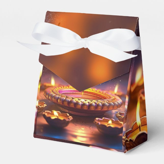 Diwali Orange Brown Golden Lamp Diyas  Favour Box (Front Side)