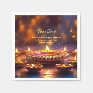 Diwali Orange Brown Golden Lamp Diyas  Napkin