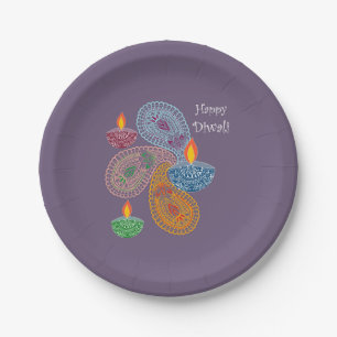 Diwali Paisleys, Lamps Paper Plate