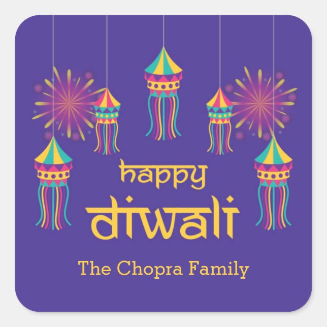 Diwali Party Favour Sticker with Lanterns (Front)