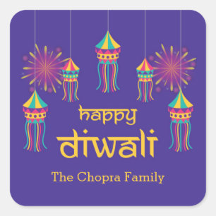 Diwali Party Favour Sticker with Lanterns