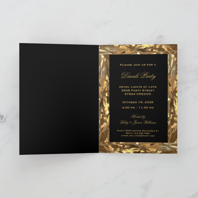 Diwali Party Invitation Elegant Black and Gold (Inside)