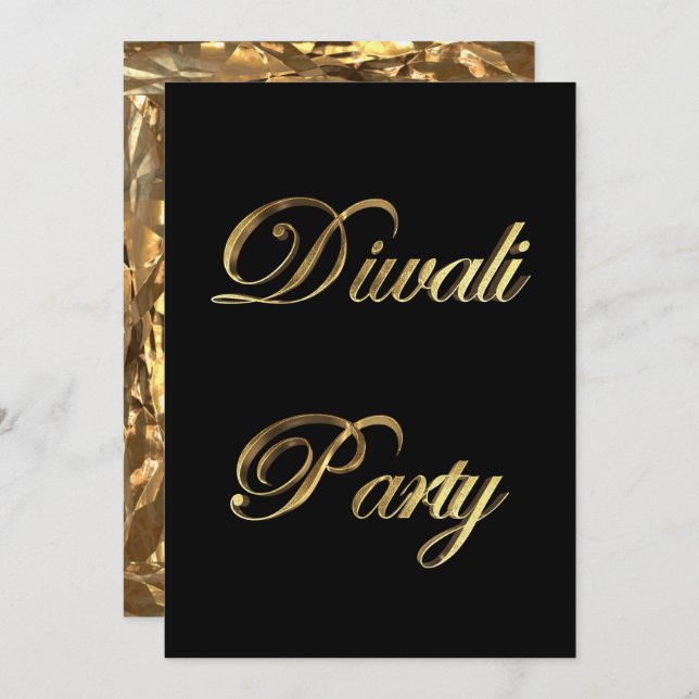 Diwali Party Invitation Elegant Black and Gold (Front/Back)