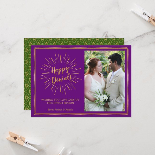 Diwali Photo Greeting Card - Custom Colour (Front/Back In Situ)