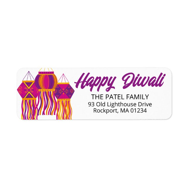 Diwali Pink Purple Lantern Return Address (Front)