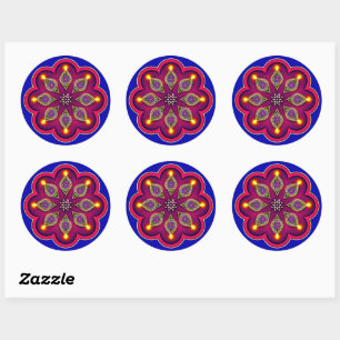  Diwali Purple Diya Flame Lotus Mandala Blue  Classic Round Sticker