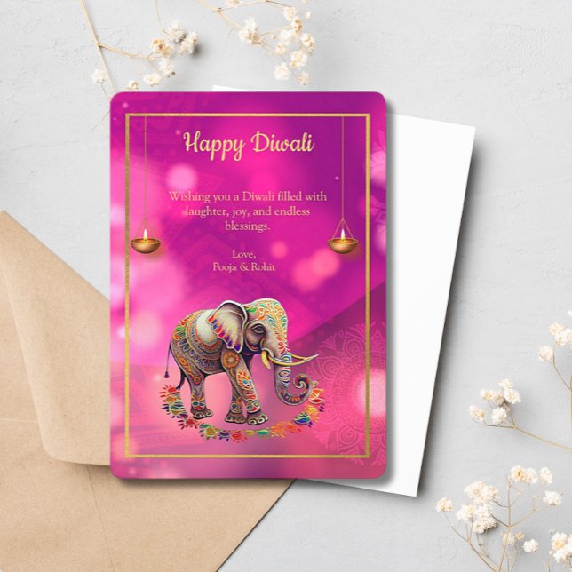 Diwali Purple Gold Elephant Lamps Holiday Card (Creator Uploaded)