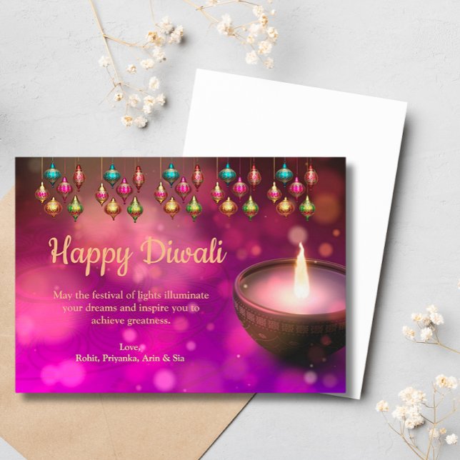 Diwali Purple Gold Mandala Lamp Greeting Holiday Card (Creator Uploaded)