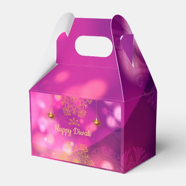 Diwali Purple Gold Mandala Lamps Favour Box (Front Side)