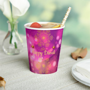 Diwali Purple Gold Mandala Lamps Paper Cups