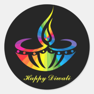 Diwali - Rainbow Lamp Classic Round Sticker