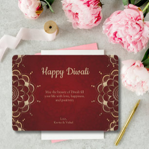 Diwali Red Gold Mandala Personalised Holiday Card