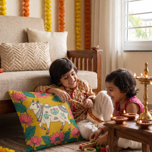Diwali Scared Cow Pichwai Art Cushion