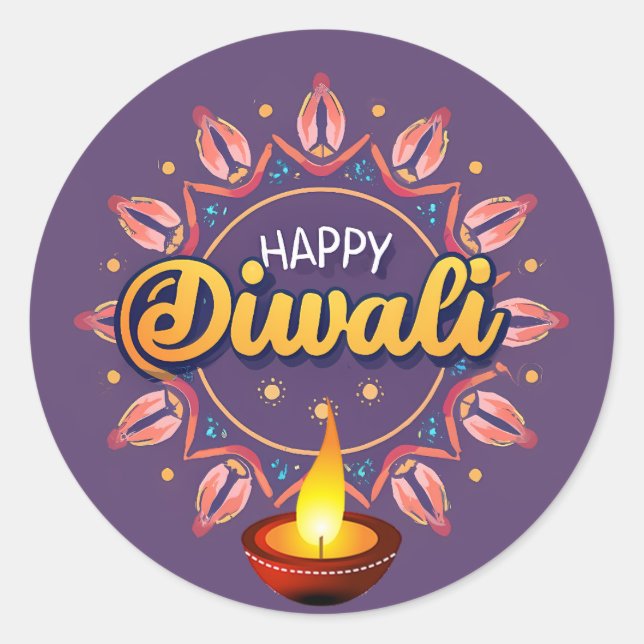 Diwali with deepak classic round sticker (Front)