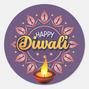 Diwali with deepak classic round sticker