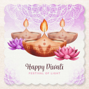 Diwali with Diya and Rangoli Paper Coaster