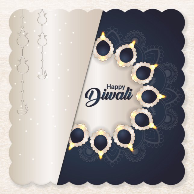 Diwali with Diya Paper Coaster (Front)