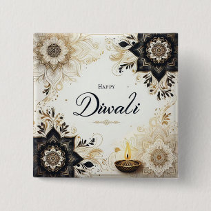 Diwali with Elegant Floral & Diya  15 Cm Square Badge