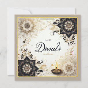 Diwali with Elegant Floral & Diya Holiday Card