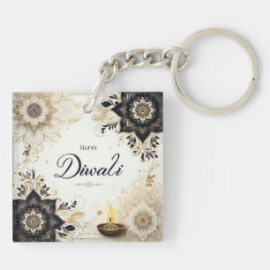 Diwali with Elegant Floral & Diya Key Ring