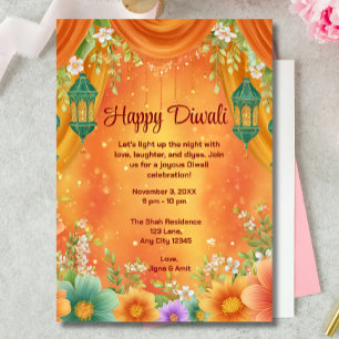 Diwali Yellow Orange Ornate Diwali Celebration Invitation