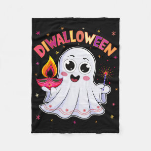 Diwalloween Diwali Halloween Fun Boo Ghost Lantern Fleece Blanket