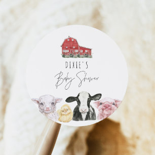 DIXIE Cute Country Red Barn Baby Animals Classic Round Sticker