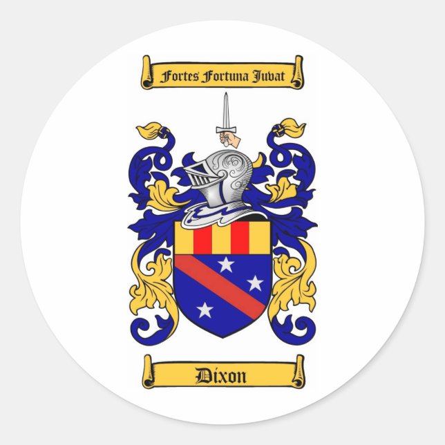 DIXON FAMILY CREST -  DIXON COAT OF ARMS CLASSIC ROUND STICKER (Front)
