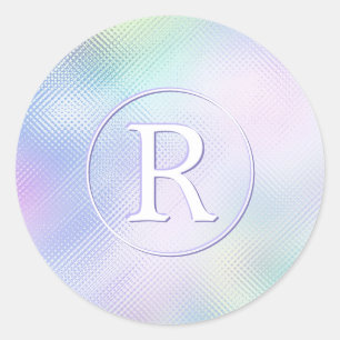 DIY 3-D White Monogram in Circle, Iridescent Glass Classic Round Sticker