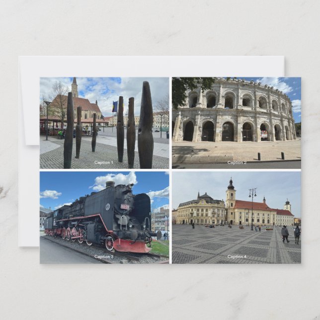 DIY 4 Photographs with Captions Editable Postcard (Front)