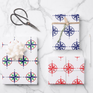 DIY 5 Colour Nautical Compass Rose Wrapping Paper Sheet