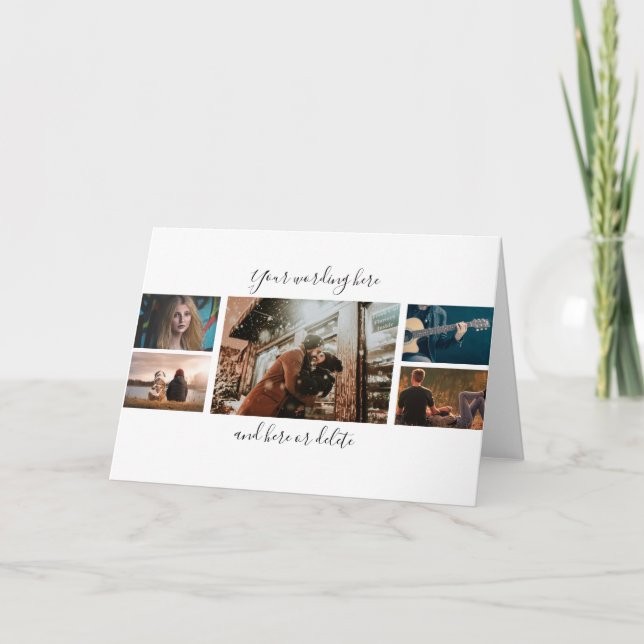 DIY 5 photo anniversary wedding collage script Card (Front)