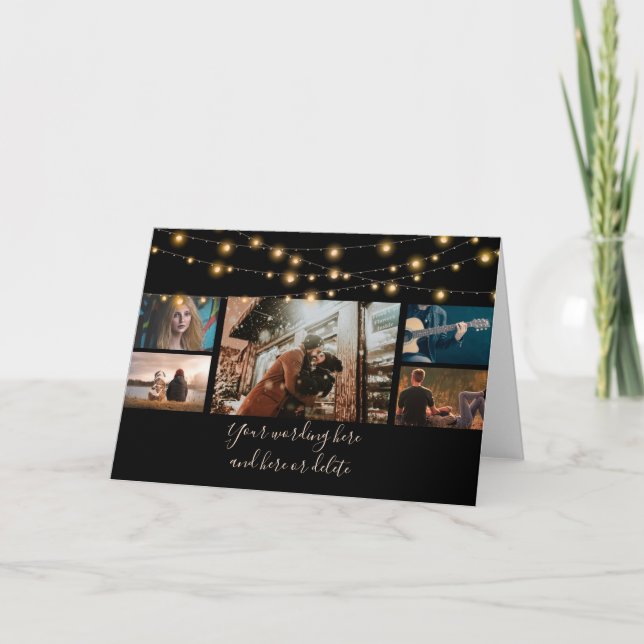 DIY 5 photo anniversary wedding string lights chic Card (Front)