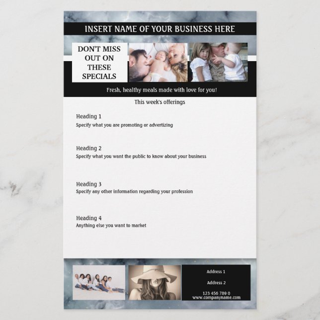 DIY 6 photo business marketing promotional marble Flyer (Front)