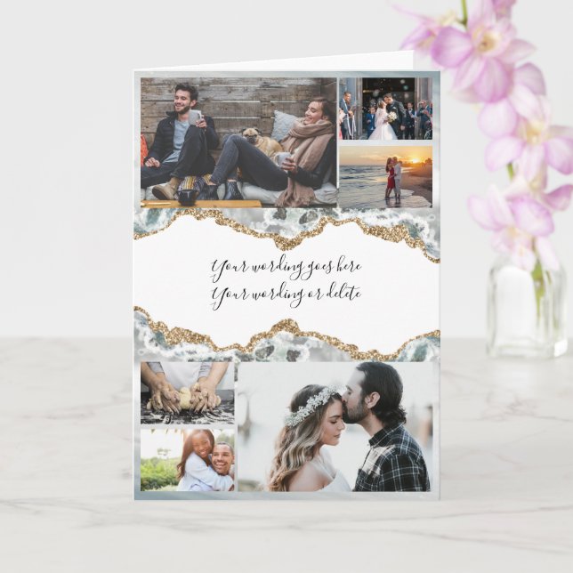 DIY 6 photo | couples romantic geode agate marble Card (Orchid)