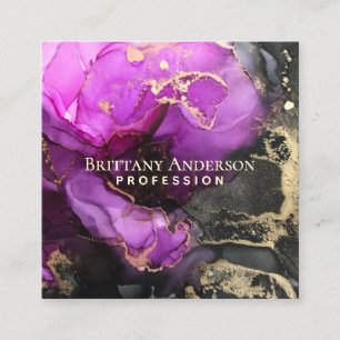 DIY Abstract Black Purple Gold  Square Business Card