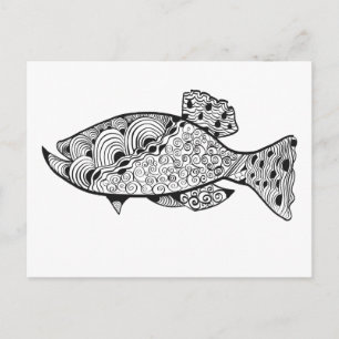DIY Adult colouring fish design Postcard