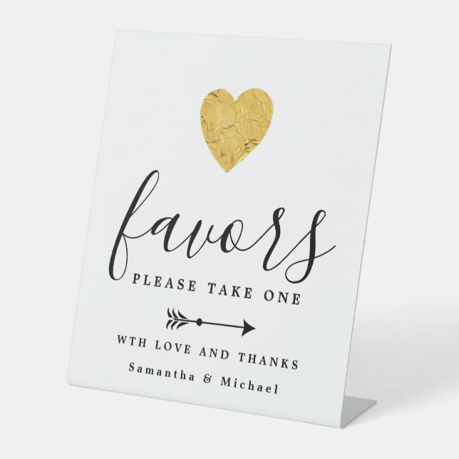 DIY Affordable Gold Foil Heart Wedding Favour Pedestal Sign (Front)