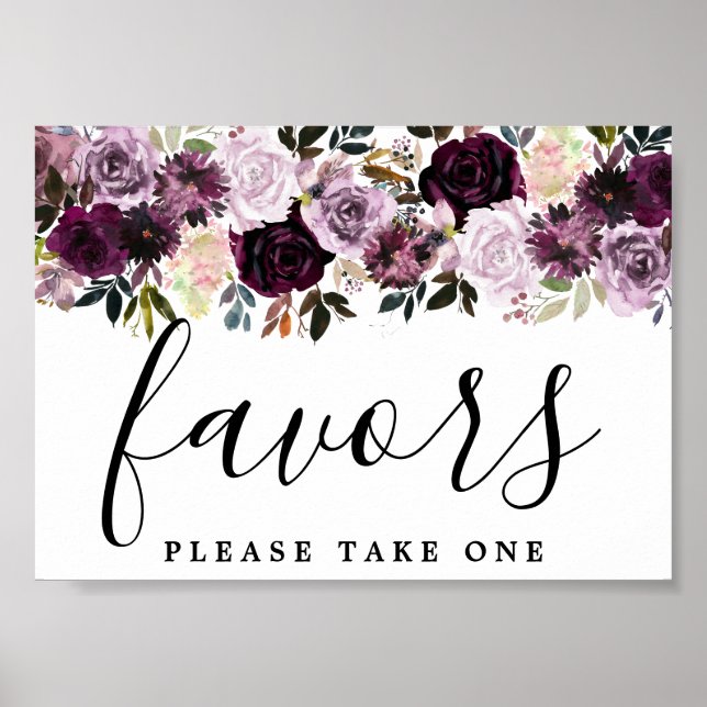 DIY Affordable Purple Pink Floral Wedding Favor Poster (Front)