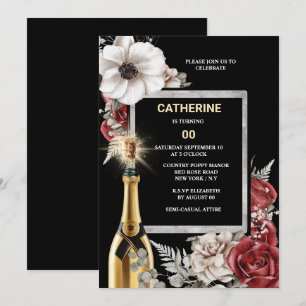 DIY age red rose sparkling wine elegant floral Invitation