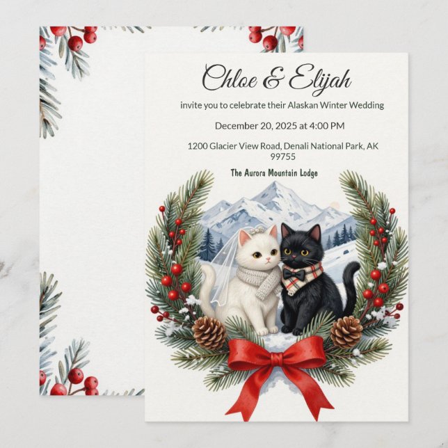 DIY Alaskan Cat Wedding  Invitation (Front/Back)