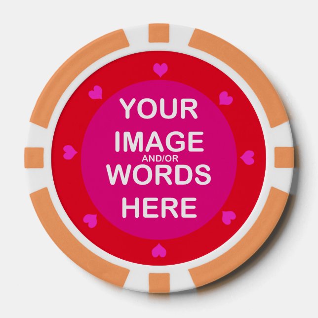 DIY ~ Alice in Wonderland Poker Chips Pink Hearts (Front)