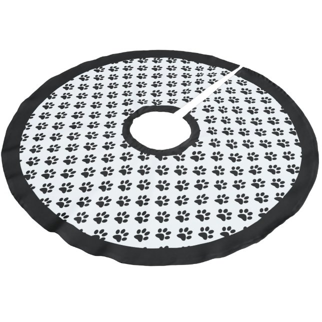 DIY Any Colour/Black Cat/Dog Paw with Black Border Brushed Polyester Tree Skirt (Angled)